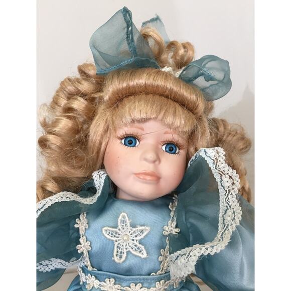 Collectors Choice Doll by Dan Dee Porcelain Blonde Doll Blue Dress Blue Eyes main image 3